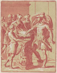 Mucio Escévola poniendo su mano en el fuego de Anton Maria Zanetti I after Parmigianino