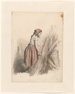 Joven con pañuelo en la cabeza trabajando en el campo de Anton Mauve