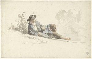 Hombre tumbado en el suelo, descansando de Anton Mauve