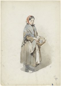 Mujer de pie con pañuelo en la cabeza y cesta de Anton Mauve
