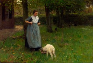 Mujer de Laren con cordero de Anton Mauve