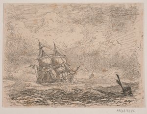 Un bergantín en mar agitado de Anton Melbye
