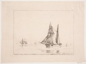 Un barco en clima tranquilo de Anton Melbye