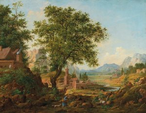 Paisaje chino con figuras, 1830-1840 de Anton Mikhaylovich Legashov