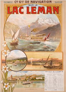 Póster publicitario del Lago Lemán (Lago de Ginebra), Suiza