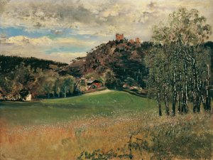 El Meiereiwiese en Vorderbrühl con las ruinas de Mödling de Anton Romako