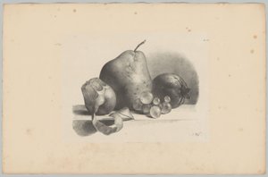 Pera, melocotón, uvas y limón pelado
Estudios de flores y frutas (...) 3er episodio (título de la serie) de Anton Weiss