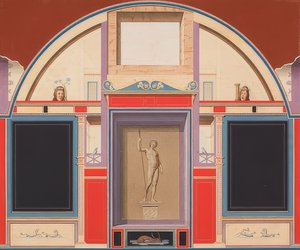 Pintura mural de una casa romana en el terreno de la Villa Negroni en Roma, estatua de Adonis. Alrededor de 1801