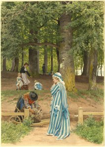 La Esposa del Artista y Sus Hijas en un Parque en Heringsdorf de Anton Alexander von Werner