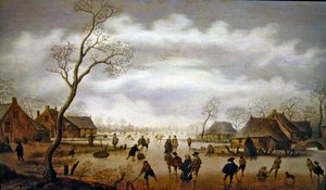 Una escena de invierno con patinadores de Antoni  Verstralen