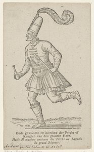 Hombre en ropa oriental Antigua costumbre y vestimenta de la Peicha o Knegten del gran Señor (título sobre el objeto)