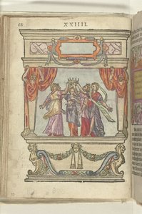 Etapa en la que las personificaciones de Gloria, Majestad, Generosidad, Magnificencia y Modestia juntas sostienen una corona, 1578 de Antoni van Leest