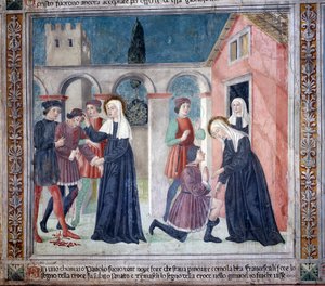 Vida de Santa Francesca Romana: La santa cura a un hombre herido de Antoniazzo Romano