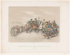 Mascarada de Utrecht de 1851: vida en la corte en 1296 La vida de la corte de la edad del conde. 1296 (título sobre el objeto) La Historia Nacional. desde los primeros tiempos hasta finales del siglo XVII, en ocho escenas, presentadas disfrazadas por S.H.  de Antonie Johannes Groeneveldt