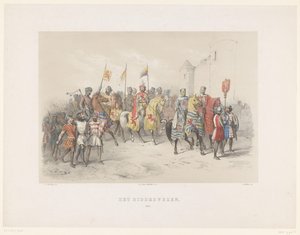 Mascarada de Utrecht de 1851: título de caballero, 1217 The Knighthood, 1217 (título sobre el objeto) La Historia Nacional. desde los primeros tiempos hasta finales del siglo XVII, en ocho escenas, presentadas disfrazadas por S.H. Estudiantes de la Utrecht
