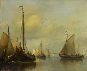 Barcos de pesca en aguas tranquilas de Antonie Waldorp