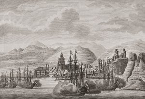 Flota holandesa frente a Málaga, España 1784 disparando salva. (imprimir) de Antonio (after) Suntach