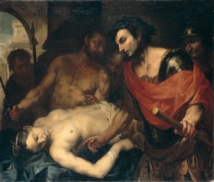 Nerón (37-68 d.C.) con el cadáver de su madre Agripina (15-59 d.C.) (óleo sobre lienzo) de Antonio (attr. to) Zanchi