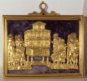 Bernardo Buontalenti (1531-1608) Presentación de una maqueta de la fachada de la catedral de Santa María del Fiore, c.1587 (oro sobre piedra preciosa)