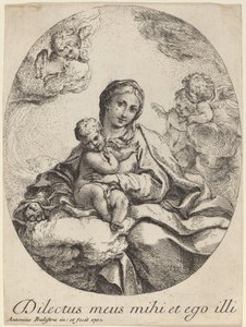 Virgen y niño en una nube