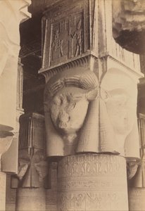 Dendera, Interior del Templo, Capiteles de Hathor, c. 1870s - 1880 de Antonio Beato