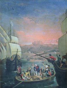 Salida de la Santa María, la Pinta y la Nina de Palos en 1492 (óleo sobre lienzo)