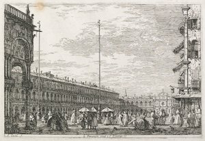 Vistas: El Palacio de los Procuradores y la Iglesia de San Geminiano, Venecia, 1735-1746 de Giovanni Antonio Canal