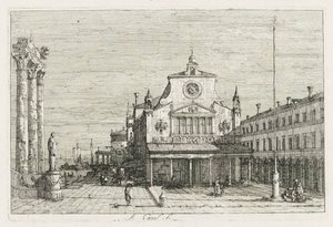 Vistas: Tres columnas y una estatua en la costa de Antonio Canaletto