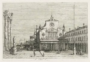 Vistas: Tres columnas y una estatua en la costa del mar, 1735-1746 de Giovanni Antonio Canal