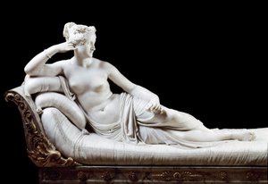 Pauline Bonaparte, Princesa Borghese, hermana de Napoleón I representada como Venus Victoriosa. Escultura de mármol por Antonio Canova