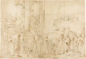 San Pablo Bautizando a Dionisio el Areopagita (recto); Bocetos de Bebé, Manos (verso) de Antonio Carracci