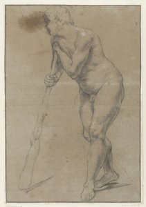 Estudio de un hombre desnudo apoyado en un palo de Antonio Carracci