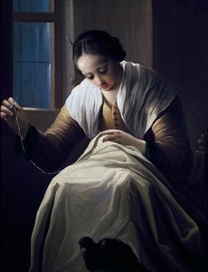 Costurera, de Antonio Cifrondi (1657-1730), Óleo sobre lienzo de Antonio Cifrondi