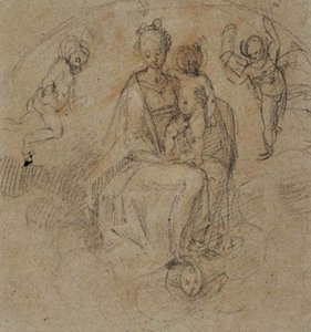 La Virgen y el Niño en las nubes flanqueados por dos putti de Antonio Cimatori