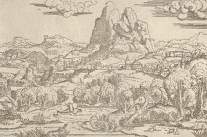 Paisaje del marco de Venus empujando a Cupido, 1540-45 de Antonio Fantuzzi