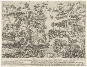 Resumen de toda la batalla en Malta Dimostrazione di tutta la guerra (título sobre objeto) El asedio de Malta (título de la serie) de Antonio Francesco Lucini