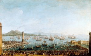Salida de Carlos de Borbón hacia España, vista desde el puerto de Antonio Joli
