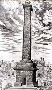 Columna de Trajano en Roma celebrando las campañas del Emperador en Dacia, grabado por el artista de Antonio Lafreri