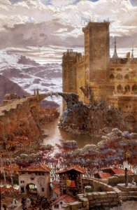 Vista de un castillo romántico. Pintura de Antoni Munoz i Degrain (1841-1924). Principios del siglo XX. Valencia. Museo de Bellas Artes San Pío V. de Antonio Munoz Degrain