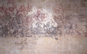 Torneo de batalla, fragmento de pintura mural de la Sala del Pisanello (anteriormente Sala dei Principi) de Antonio Pisanello