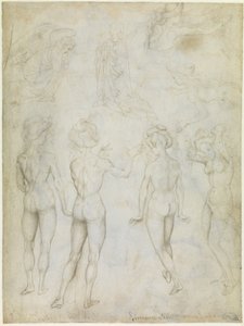 Cuatro Estudios de un Desnudo Femenino, una Anunciación y Dos Estudios de una Mujer Nadando, c.1425