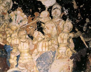 Torneo-Batalla de Louvezerp, por Antonio Pisano conocido como Pisanello (pre-1395-ca 1455), fresco. (detalle) de Antonio Pisanello