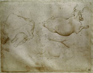 Dos vacas y un enebro. Dibujo de Antonio di Puccio Pisano, conocido como Pisanello (1395-1455). Louvre, Gabinete de medallas de Antonio Pisanello