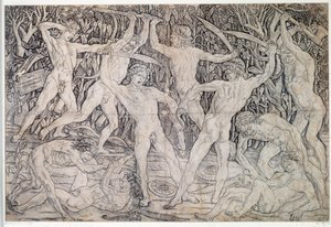 Lucha de guerreros desnudos. Dibujo de Antonio Pollaiolo (Pollaiuolo o Benci) (ca. 1431-1498) 1470 de Antonio Pollaiuolo