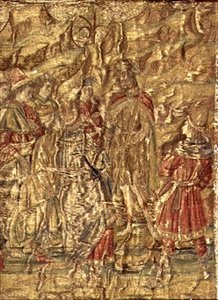El Encuentro Entre San Juan Bautista y los Recaudadores de Impuestos, tapiz que representa la vida del santo (textil) de Antonio Pollaiuolo