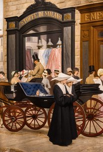 La época, detalle con una monja y un carruaje de Antonio Puccinelli