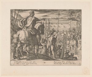 Alejandro Magno instruye a los soldados macedonios Las hazañas de Alejandro Magno (título de la serie) Alexandri magni praecipvae res gestae (título de la serie) de Antonio Tempesta