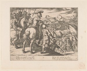 Alejandro Magno lidera una pelea Las hazañas de Alejandro Magno (título de la serie) Alexandri magni praecipvae res gestae (título de la serie) de Antonio Tempesta