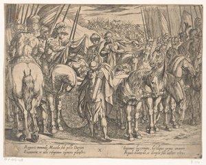 Alejandro Magno encuentra el cuerpo de Darío Las hazañas de Alejandro Magno (título de la serie) Alexandri magni praecipvae res gestae (título de la serie) de Antonio Tempesta