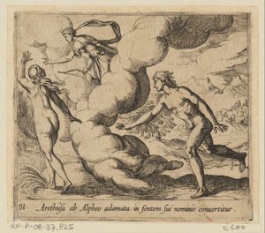 Arethusa wordt achtervolgd puerta Alpheus Aretusa, enamorada de Alfeo, se convierte en la fuente de su nombre (título sobre objeto) Metamorphoseon o transformaciones (título de la serie) Metamorfosen van Ovidius (título de la serie) de Antonio Tempesta
